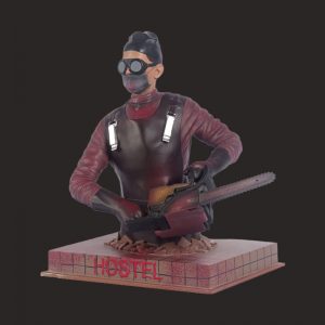 Masked chainsaw male statue